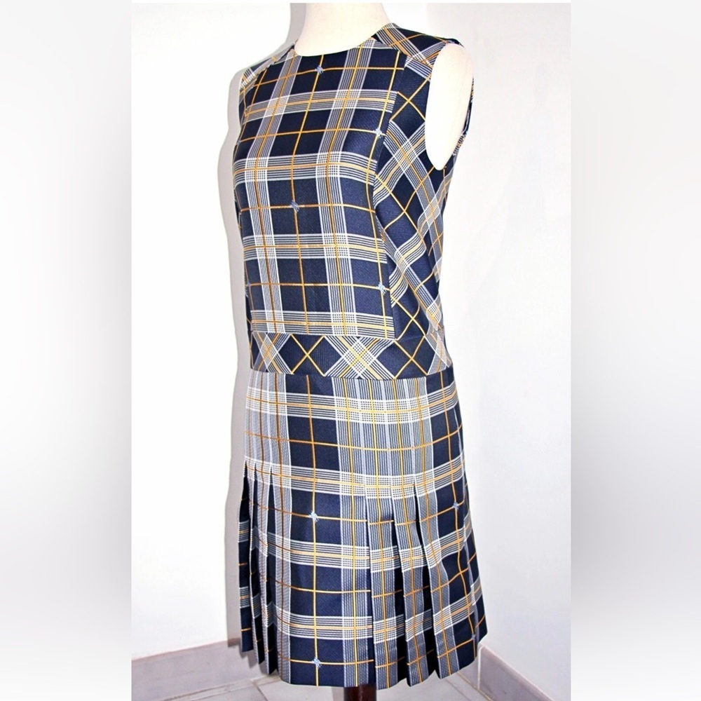 Burberry Alana Embroidered Equestrian Knight Logo Navy Plaid Mini Dress US 8 - Picture 12 of 16
